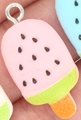 Watermelon cartoon popsicle resin pendant with silver screw eye pin for DIY jewelry - Pink