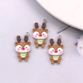 Three cartoon reindeer DIY charms with green scarves and silver metal hanging loops - Elk