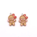 Cute brown gingerbread man resin charms with red bow and silver metal loop for DIY jewelry - Gingerbread Man