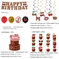 Detailed specs for cherry red leopard birthday decorations including balloons and toppers - Banner Spiral Hanging Balloons Large Cake Topper Small Cupcake Toppers