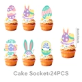 Juego de 24 adornos para tartas de conejo y huevo de Pascua para decoración de fiestas - Juego de adornos para cupcakes de Pascua
