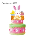 Decorazione per torta di Pasqua con coniglietti, pulcini e scritta Happy Easter festiva - Topper per Torta Grande