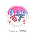 Detail of 7-inch paper plates with baseball donut design and number 67 for parties - 7 Inch Paper Plates (10 Units)