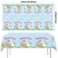 Waterproof Happy Easter tablecloth 274x137cm with rabbit and egg patterns - Easter Printed Tablecloth (137x274cm)