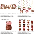 Detail view of leopard print birthday banners, hanging swirls, and cake toppers set - Spiral Hanging Banner Large Cake Topper Small Cupcake Toppers