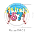 Detailed view of 9-inch baseball theme party paper plates with donut 67 design, 10PCS - 9 Inch Paper Plates (10 Units)
