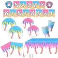 Baseball and ice cream birthday party set with banner, plates, napkins and tablecloth - Tableware 6-Piece Set 66 Items (Banner/Plates/Cup/Napkin/Tablecloth)