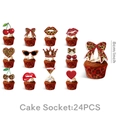 24-piece cherry bow and leopard print cake topper set for birthday party decorations - Cupcake Toppers