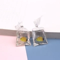 Creative yellow goldfish in a water bag pendant earrings with metal hooks, pair of charms - Yellow Fish Black Tail