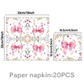 Floral paper napkins with pink bow print, 20 pieces, 13x13 inch unfolded size - Napkins