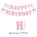 Pink glitter Happy Birthday banner with bows and 5.91-inch height dimension details - Happy Birthday Banner