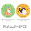 Detail view of 9-inch disposable cat party plates with cute cartoon illustrations - 9 Inch Plates