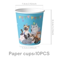 Detailed size specifications for 10pcs light blue disposable paper cups with cat patterns - Paper Cup