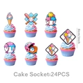 Detail view of 24PCS baseball ice cream theme cake toppers with dimensions shown - Cupcake Toppers 24PCS