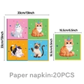 Detailed size view of cute cartoon cat party napkins in 33cm unfolded and 16.5cm folded size - Napkins