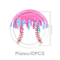 Close-up of baseball ice cream theme paper plates showing colorful icing and stitching - 7 Inch Plates 10PCS