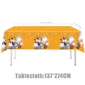 Disposable cartoon cat party tablecloth in yellow with pennant border 137x274cm - Yellow Cat Tablecloth