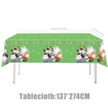 Detail of cute cartoon cat party tablecloth with 137x274cm size dimensions shown - Green Cat Tablecloth
