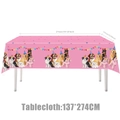 Nappe jetable rose thème chien avec chiots de dessin animé et chapeaux pour anniversaire - Nappe Chien Rose / 137*274cm (1 Pièce) / Rose
