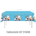 Blue cat theme birthday party tablecloth detail with dimensions 137x274cm and cartoon cats - Blue Cat Tablecloth