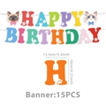 Detailed view of colorful cat-themed Happy Birthday banner with paw prints and cat faces - Banner