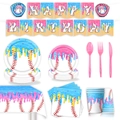 Baseball and ice cream themed birthday party set with banners, plates, and tablecloth - Tableware 9-Piece Set 96 Items (Banner/Plates/Cup/Napkin/Tablecloth/Cutlery)