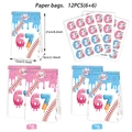 Set of 12 baseball donut party bags with stickers, blue and pink, 21x13x8cm detail view - Food Bags