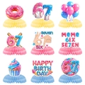 Set of 9 colorful 67th birthday honeycomb centerpieces with balloons and cake designs - 9 Pieces/Pack