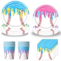 Baseball and ice cream theme party tableware set with paper plates, cups and napkins - Tableware 4-Piece Set 50 Items (7in/9in Plates/Napkin/Cup)