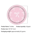Rosa Partyteller mit weißem Schleifenmuster, 7 Zoll Durchmesser, 10er-Pack für Geburtstage - 7-Zoll-Teller (10pcs)