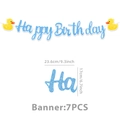Blue glitter Happy Birthday banner with yellow duck motifs, size 6.7x9.3 inch, 7PCS set - Banner