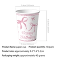 Details zu Einweg-Pappbechern mit rosa Schleife, Happy Birthday Design und Maßen - Pappbecher (10pcs)