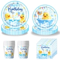 Detail von Enten-Partygeschirr mit Papptellern, Bechern und Servietten für Geburtstagsfeiern - Gelbe Ente 4-teiliges Geschirr-Set