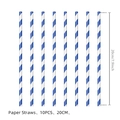 Blue and white striped paper straws 20cm length 10pcs pack for World Cup party decor - Blue Striped Straw