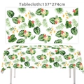 Tropical flamingo Hawaiian party tablecloth 137x274cm with palm leaves and hibiscus flowers - Hawaiian Tablecloth / 1 Piece/Pack (137x274cm)