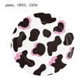 Set of 10 pink and black cow print paper plates for birthday party, 23cm diameter - 9 Inch Plate (10PCS)