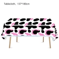 Waterproof plastic tablecloth with pink and black cow print pattern, 137x180cm size - Cow Print Tablecloth (1PC)