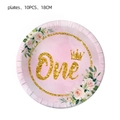 Detail of 10-piece set of 18cm pink and gold floral ONE birthday party paper plates - 18cm Paper Plate