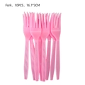 Set of 10 disposable pink plastic forks measuring 16.1x3cm for baby birthday parties - Pink Forks