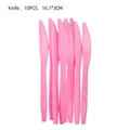 Detailed view of 10 pink serrated plastic party knives measuring 16.1 by 3 cm each - Pink Knives