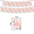 Floral Happy Birthday banner with pink watercolor roses and gold glitter letters - Banner