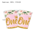 Floral pink 1st birthday paper cups with gold glitter One crown design, 10 piece set - Paper Cup