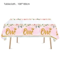 Pink watercolor 1st birthday tablecloth with roses and golden One lettering 108x180cm - Tablecloth