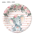 Set di 10 piatti di carta elefante rosa acquerello, 23cm per feste di compleanno - Piatti Grandi Elefante Rosa