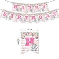 Banderole Joyeux Anniversaire éléphant rose avec motifs floraux et fond rayé - Bannière Éléphant Rose
