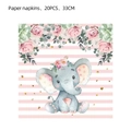 Serviettes en papier éléphant rose avec guirlande de fleurs pour décoration de fête d'enfant - Serviettes Éléphant Rose