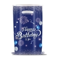 Detail der dunkelblauen Perlmutt-Geschenktüte mit silberner Happy Birthday-Aufschrift - Stil 02 / Dunkelblau