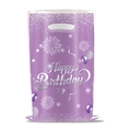 Detailansicht der violetten Perlmutt-Geschenktüte mit silbernem Happy Birthday Aufdruck - Stil 03 / Lila