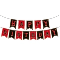 Banderole Happy Birthday thème casino poker en rouge, noir et or pour fête - Bannière-Poker (1 Pièce)