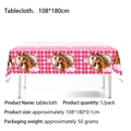 Pink checkered horse theme party tablecloth with realistic horse head print, 108x180cm - Horse Head Theme Tablecloth